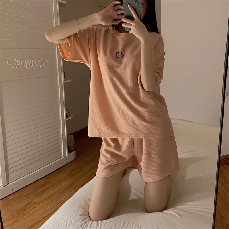 睡衣女夏天短袖短裤学生宿舍休闲简约韩版家居服套头可外穿慵懒风