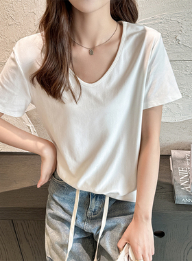 欧阳禧女士显瘦正肩白色短袖T恤新款夏季薄款气质上衣设计感小众