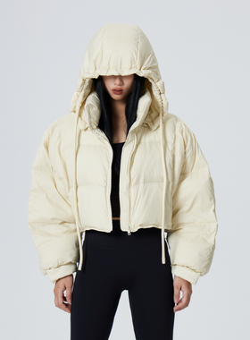 Space Axis2023冬季短款美式羽绒服女连帽白鸭绒设计感面包服外套