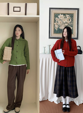 JillZoo自制！下半年bi备节日款复古两色麻花正肩羊毛翻领毛衣女