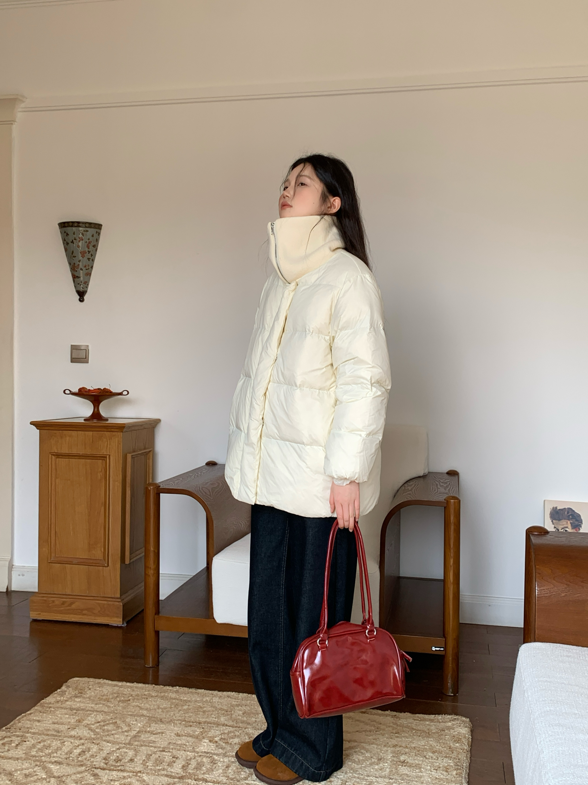 JillZoo自制！冬季新品高领针织奶呼呼羽绒服女宽松显白厚外套