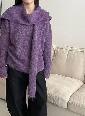 JillZoo自制  慵懒风披肩毛衣两件套宽松V领厚实针织