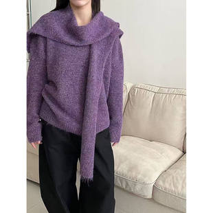 JillZoo自制  慵懒风披肩毛衣两件套宽松V领厚实针织