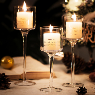 玻璃烛台浪漫情人节烛光晚餐婚礼宴会酒店生日派对装 扮无烟蜡烛杯