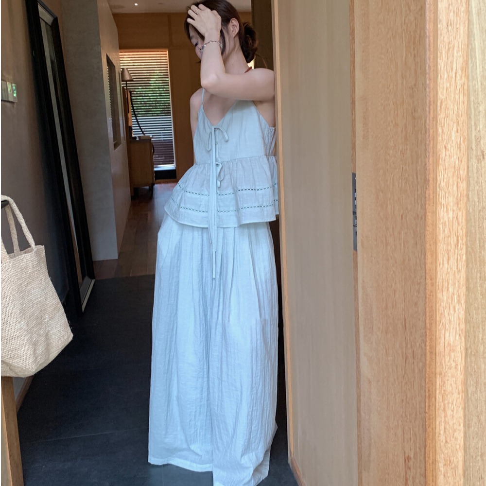 MICOCO!韩国东大门ins 甜美系带吊带衫松紧腰宽松休闲裤