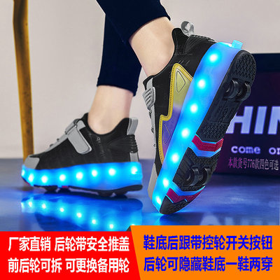 儿童暴走鞋皮面男童轮子鞋网面女童溜冰鞋运动双轮滑鞋四轮爆走鞋