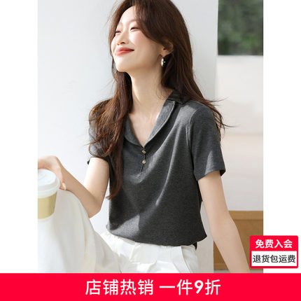 沫晗依美百搭小众设计感翻领短袖收腰显瘦衬衣2025夏季新款衬衫女