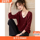 沫晗依美静奢老钱风毛衣2025秋季 含羊毛杂混色纱V领假两件针织衫