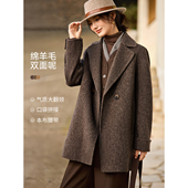 西装 沫晗依美2023冬季 新款 翻领手工双面呢大衣休闲系腰羊毛大衣女
