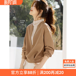 沫晗依美流行假两件显瘦长袖上衣春季新款小个子女士春装卫衣