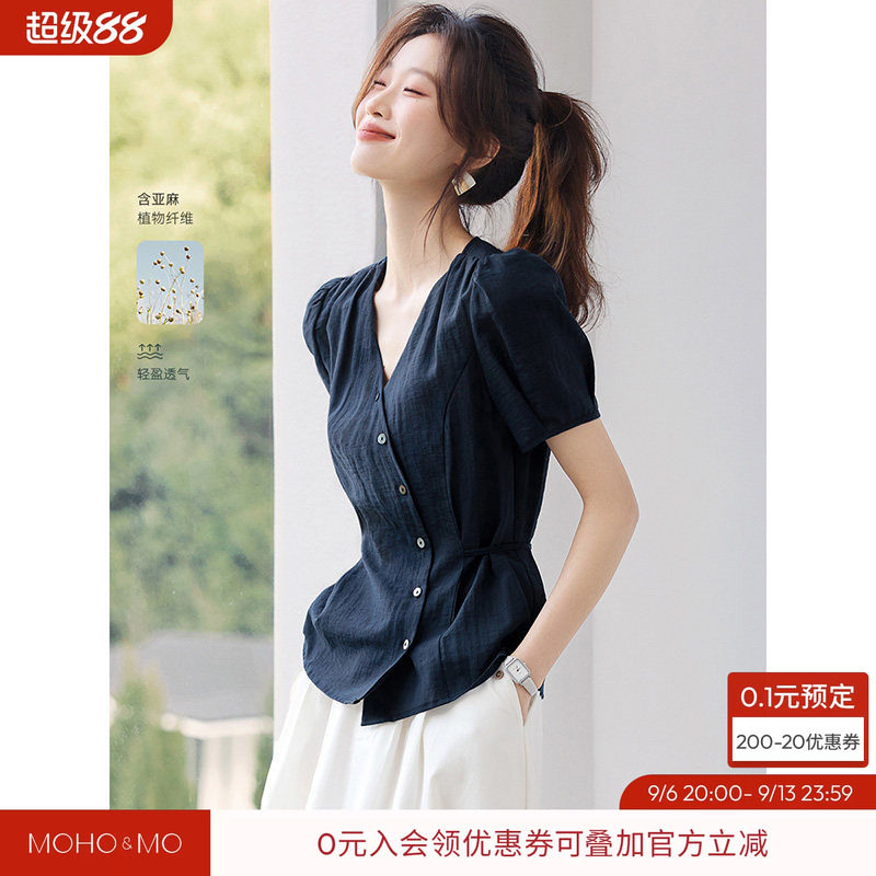 沫晗依美复古设计衬衫图片