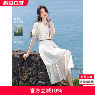 沫晗依美城市假日裙子2026夏季新款波西米亚风飘逸泡泡袖连衣裙女