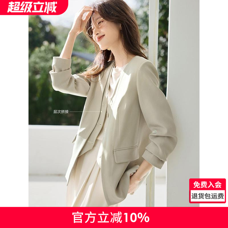 沫晗依美气质廓形小马甲西装拼接假两件外套2025春节新款时尚西装
