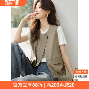 新款 马甲外套2026夏季 短外套 感夹克无袖 沫晗依美休闲圆领山系工装