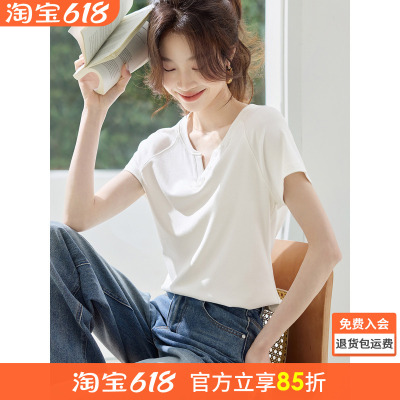沫晗依美时髦千禧风修身显瘦V领设计感T恤女2026夏季新款短袖女