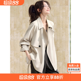 沫晗依美小个子2026春新款气质日常通勤收腰显瘦短款风衣外套女款