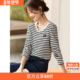 新款 经典 时尚 沫晗依美休闲百搭通勤条纹T恤2025秋季 剪刀领长袖 女