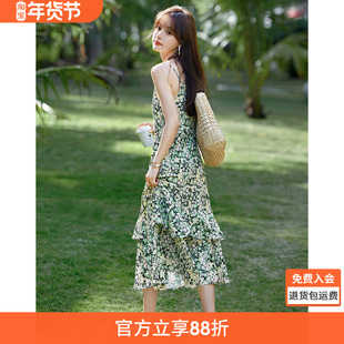 沫晗依美夏日度假清爽碎花吊带连衣裙2025夏季新款显瘦浪漫连衣裙