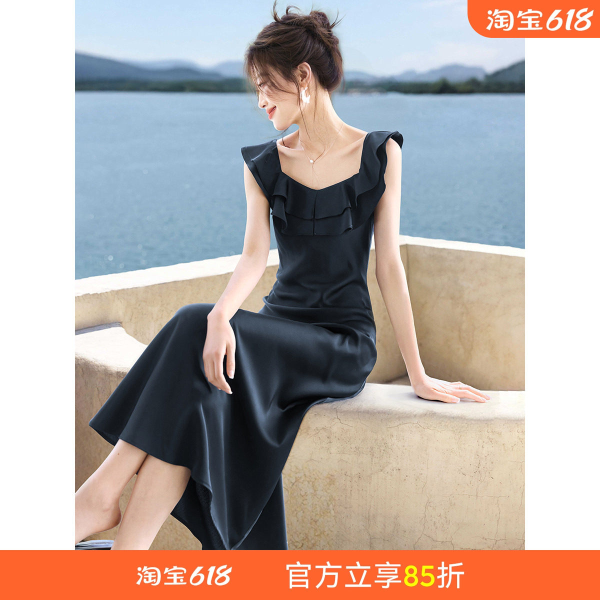 【博主同款】沫晗依美裙子2026夏季新款法式荷叶边气质礼服连衣裙