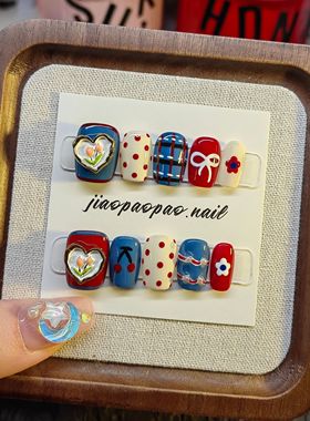 【Jiao泡泡】短方小众设计感港风复古纯手工穿戴甲片