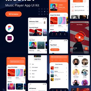 30页潮流音乐app ui设计xd、figma源文件