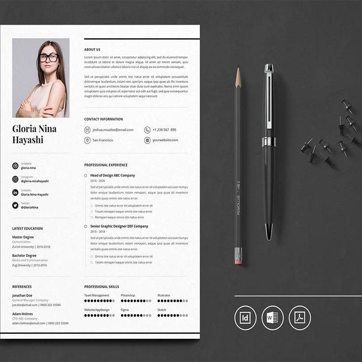专业设计的简历模板indd,idml,InDesign,Word,pdf格式