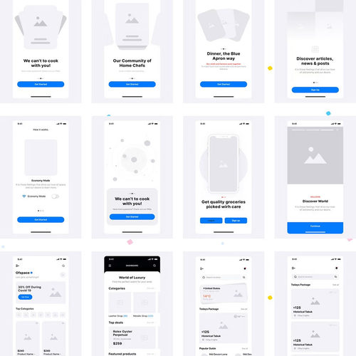 150页8个类别app低保真，线框UX工具包figma，xd格式