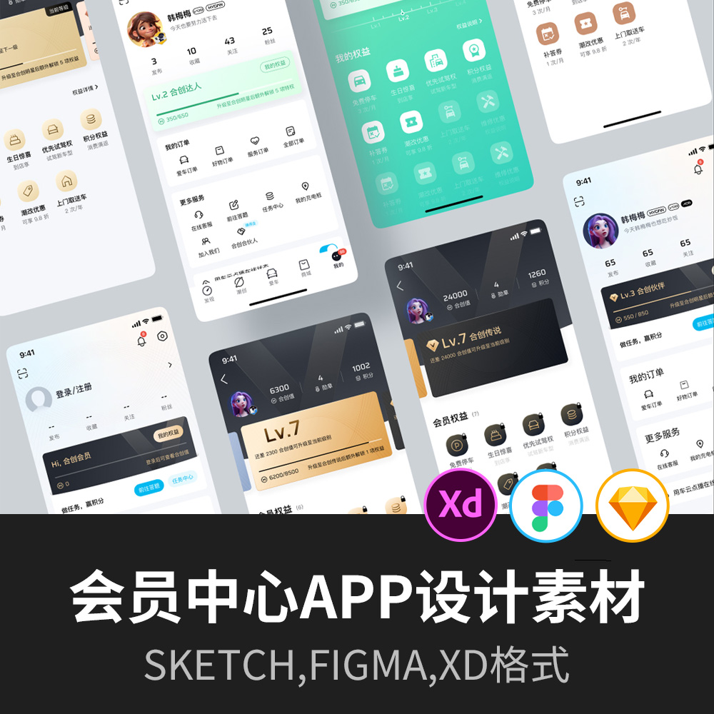 APP，小程序会员中心，等级，权益界面设计sketch，xd，figma格式 商务/设计服务 设计素材/源文件 原图主图