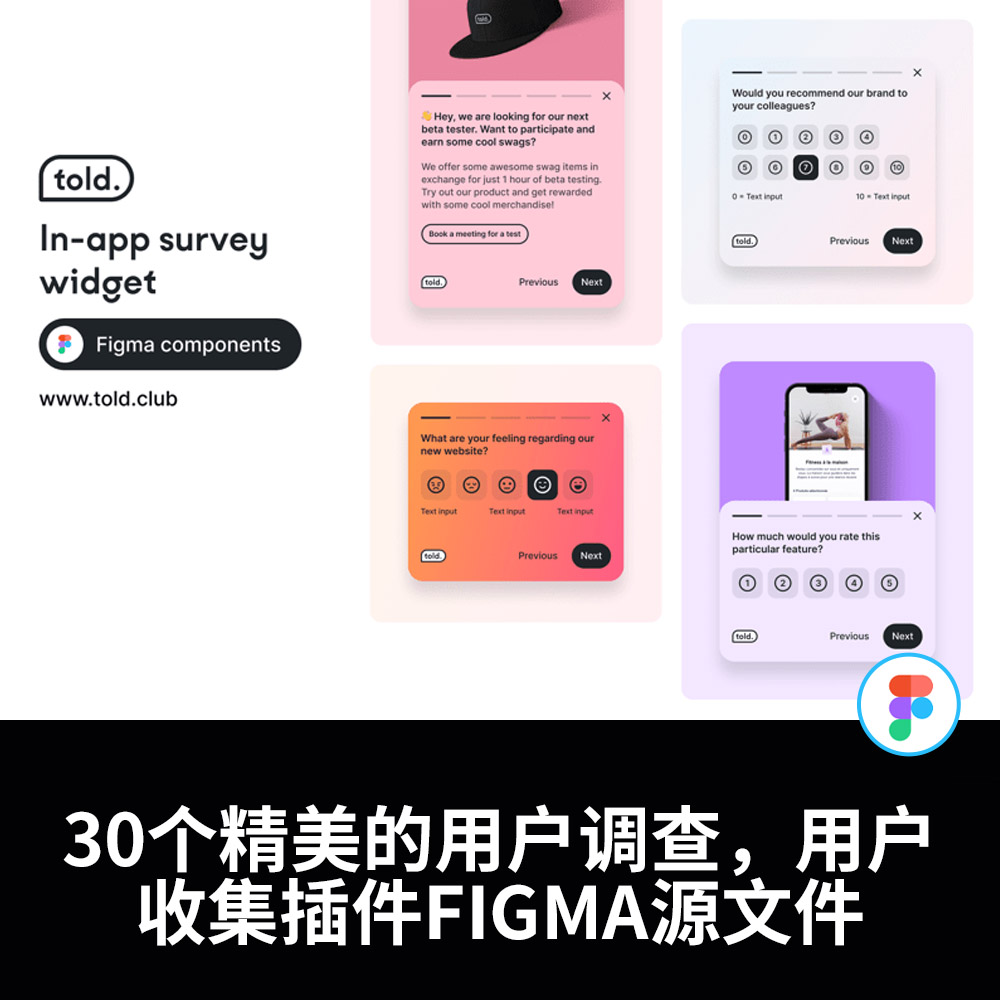 30个精美的用户调查，用户收集插件figma源文件