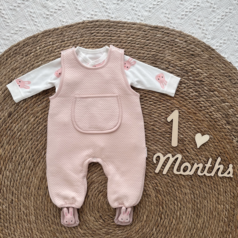 为了许多汉堡包秋冬新生婴儿女宝宝空气棉保暖背带裤连体衣外出服