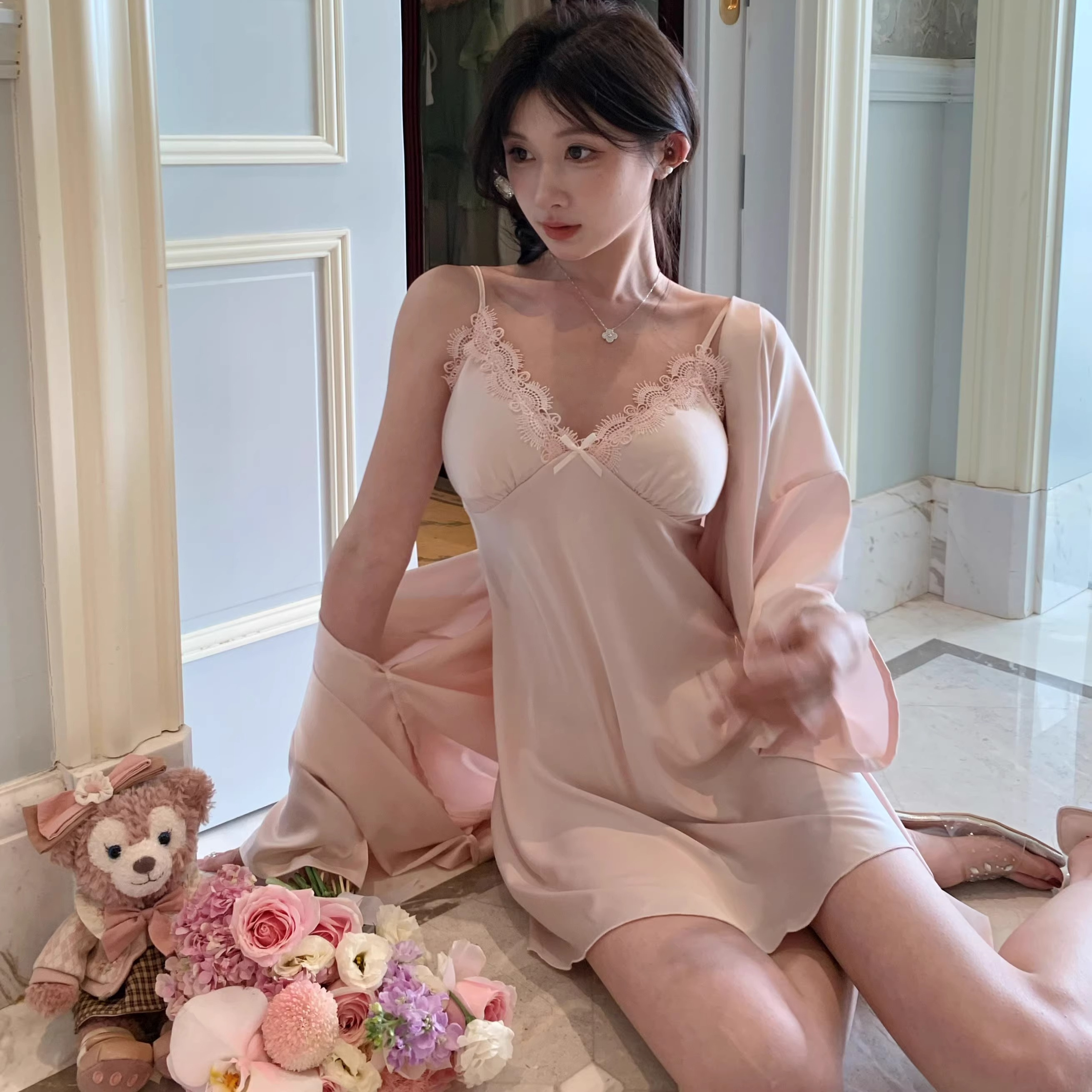 2025新款夏季薄款高级感真丝睡衣女款性感蕾丝吊带睡裙睡袍家居服