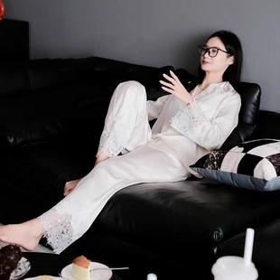 维多利亚真丝睡衣女轻奢高级感蕾丝拼接长袖家居服精美礼盒套装