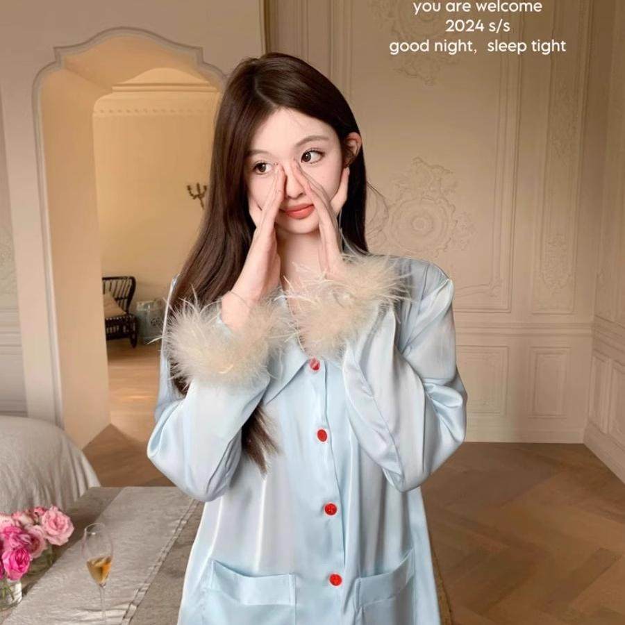 【品质甄选】轻奢羽毛真丝睡衣