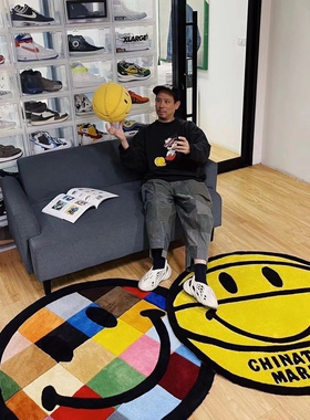 Chinatown Market新款笑脸地毯 彩虹地毯地垫圆形大客厅卧室装饰
