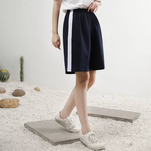 纯棉校服裤子生一道杠宽白边短裤