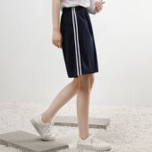 纯棉校服裤 两道杠夏薄款 子二条杠短裤 藏蓝色初高中生小学运动校裤