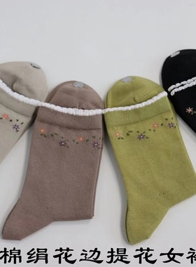 特价甩货正品富熙fioseta秋冬新款23250棉绢花边提花女袜子桑蚕丝