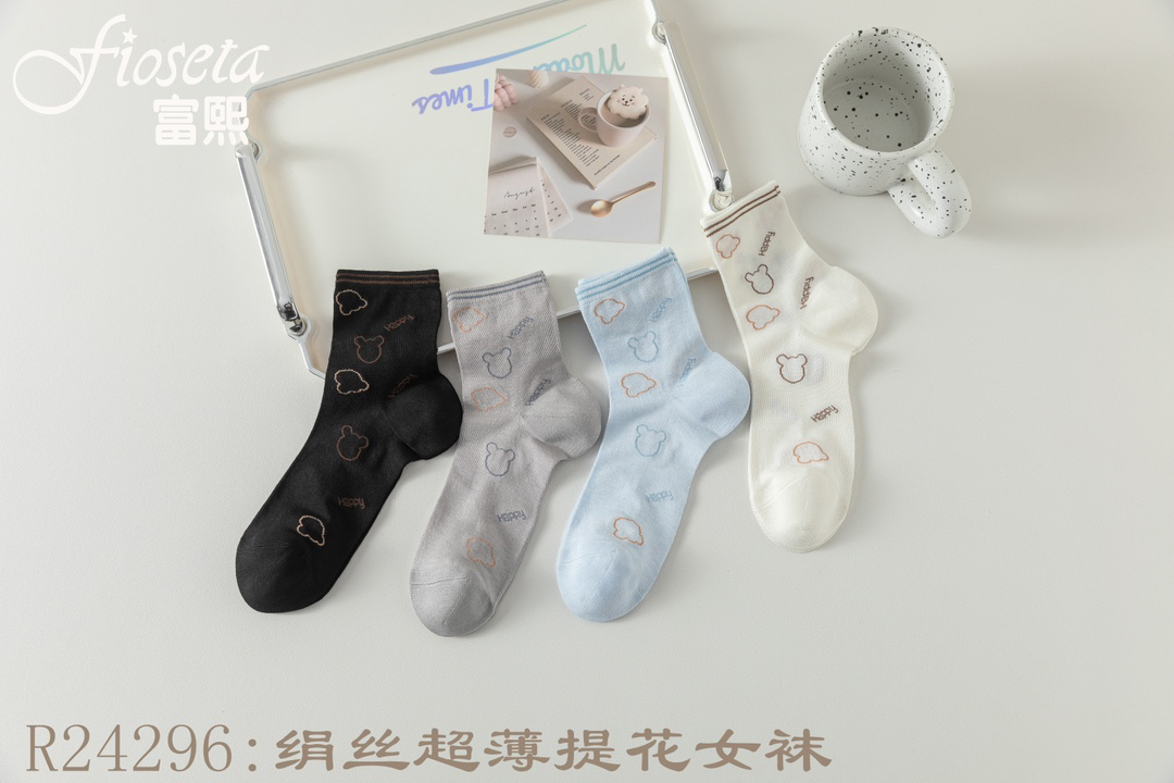 包邮正品富熙fioseta～春夏新款 R24296绢丝超薄提花女袜子桑蚕丝_虎窝淘