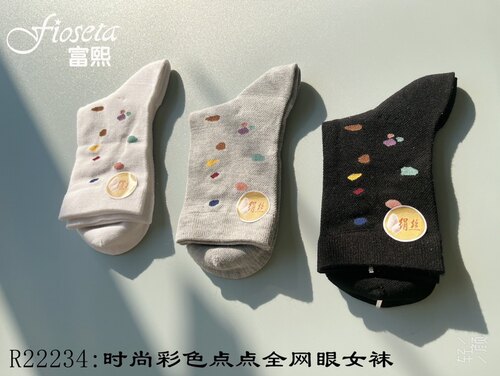 特价清仓富熙春夏新款 22234时尚彩色点全网眼绢丝学院风女袜子