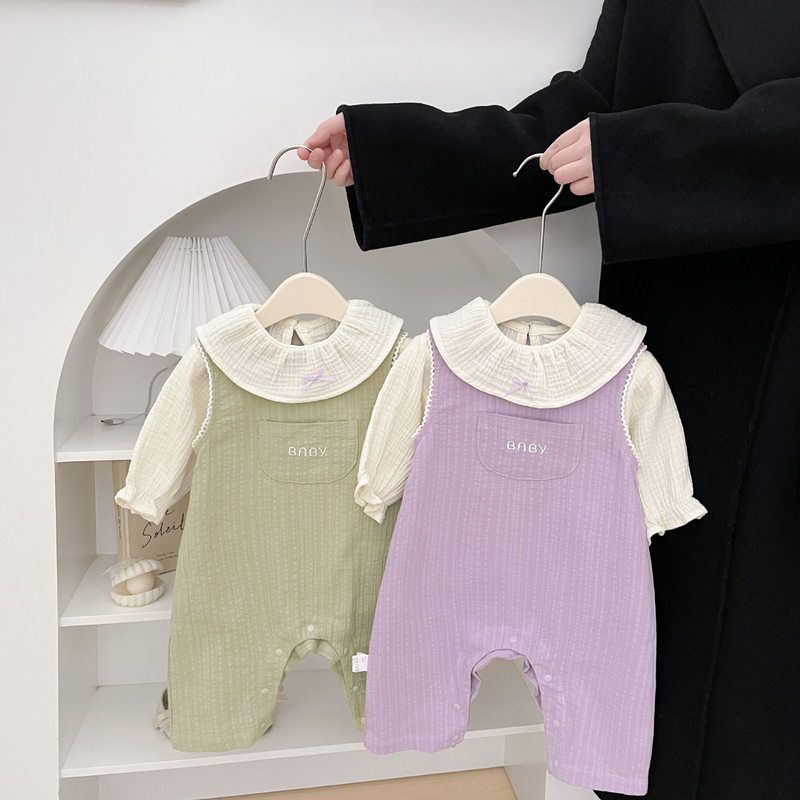 婴儿春装连体背带裤两件套装女宝宝衣服韩版秋季洋气小女孩外出服