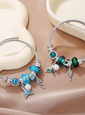 鱼尾手镯女简约批发镶钻手串吊