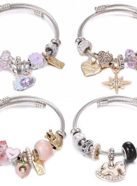 钢钛串珠不锈钢手串手镯皇冠小马