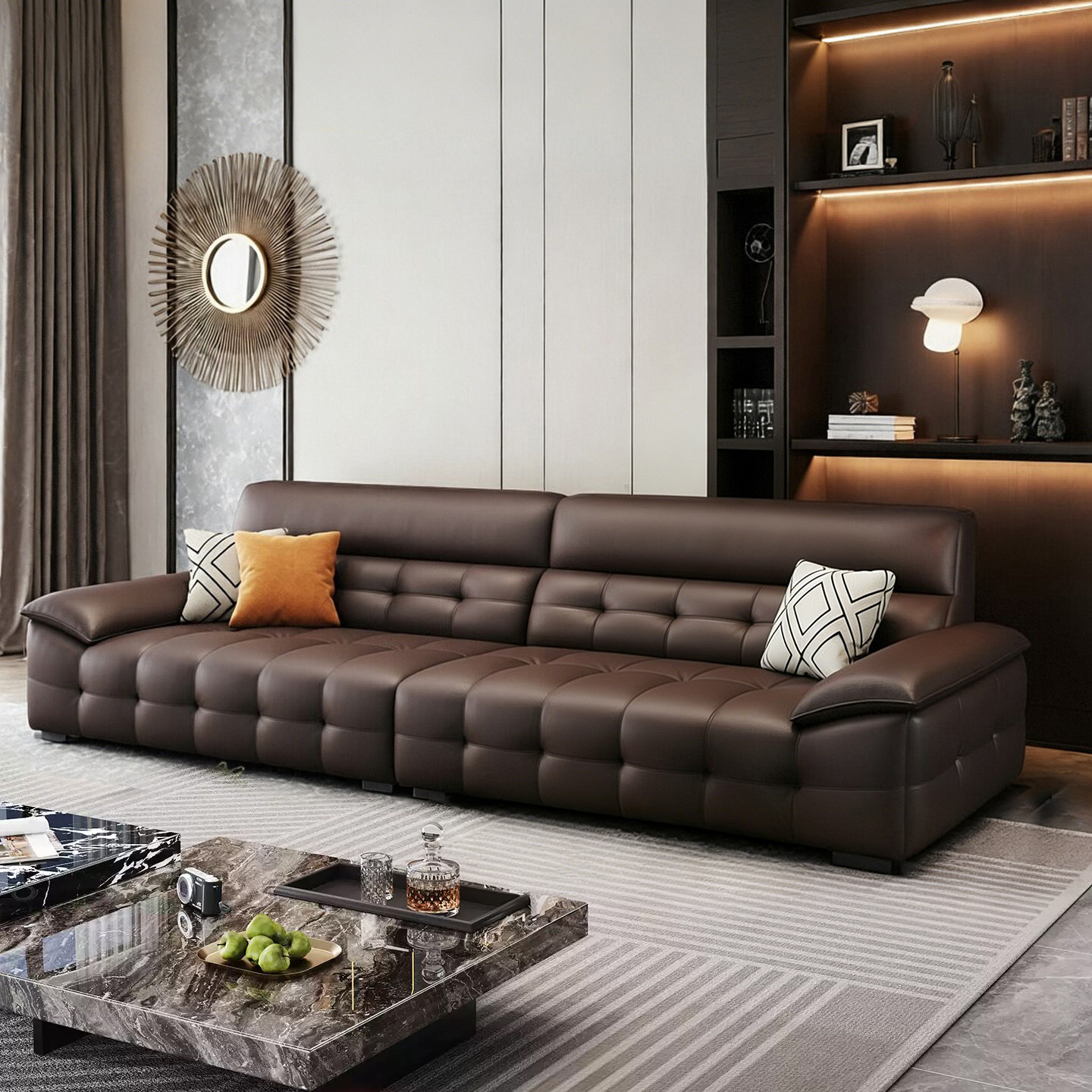 劳伦斯头层牛皮沙发高靠背意式极简大小户型轻奢直排真皮沙发客厅