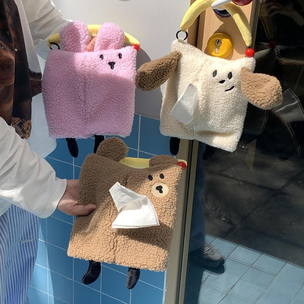 可爱家居手提抽纸袋少女创意羊羔毛大容量纸巾袋高颜值车载纸巾盒