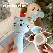 可爱毛绒家用手持镜子高颜值便携化妆镜女生随身携带迷你手柄镜小