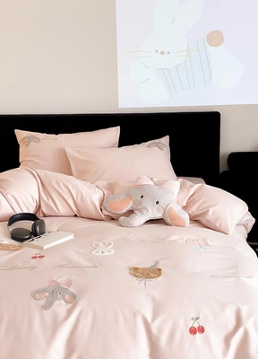 可爱100支纯棉四件套裸睡全棉长绒棉卡通小女孩儿童被套床上用品