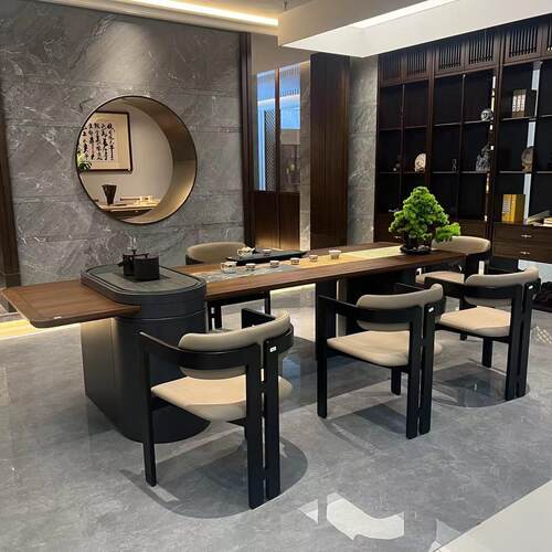 新中式北美黑胡桃木茶台实木茶桌烧水壶茶台一体桌2026新款高端