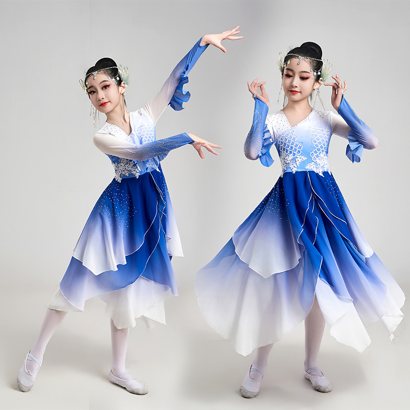 灵鳞舞蹈服儿童古典舞演出服独舞剧目红鳞同款扇子舞艺考表演服装