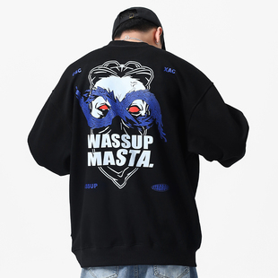 STA星火电浪无帽圆领卫衣 潮牌冬季重磅美式加绒宽松套头男