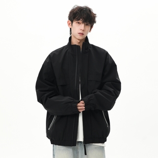 STA工装 宽松复古运动外套潮牌小众黑色高级上衣 立领夹克男秋季